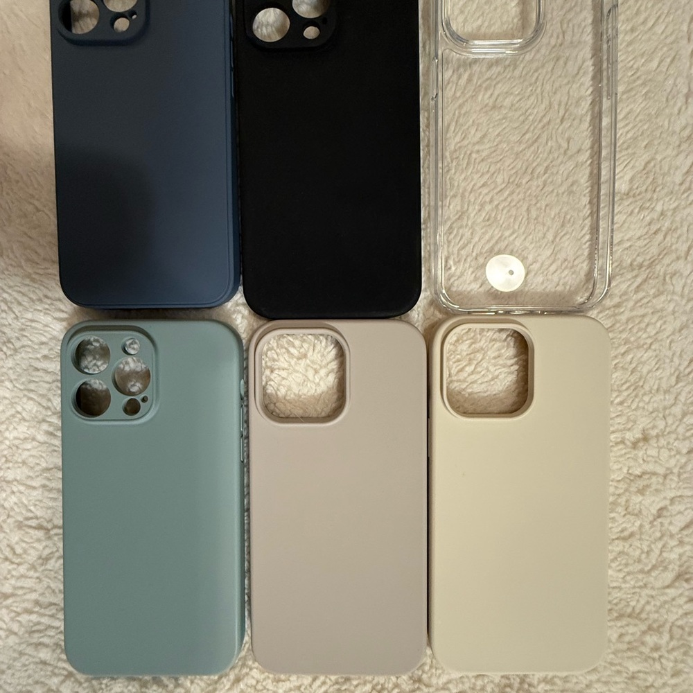 Premium Phone Case Set of 6- Black, Blue, Green, Beige, Clear Iphone 14 pro max